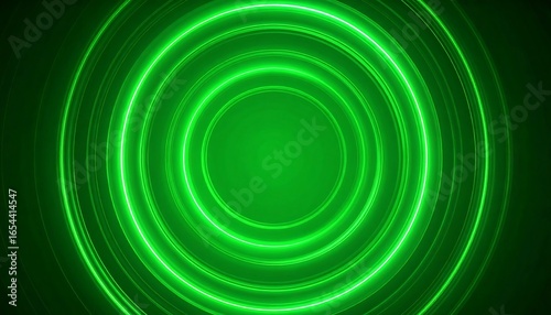 Concentric green neon circles create a dynamic, vibrant abstract design.