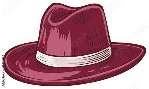 Stylish burgundy fedora hat with white band isolated on a white background classic headwear fashion accessory
