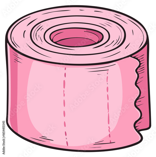 Pink Toilet Paper Roll Illustration Cleanliness Hygiene Restroom Supply Cartoon