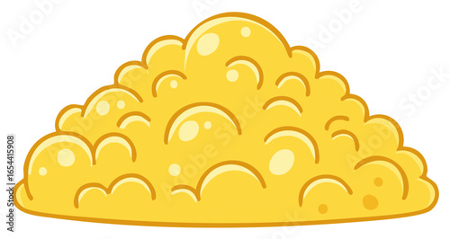 Cartoonish yellow bubbly cheese mass illustration with highlights