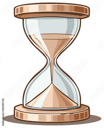 Stylized hourglass with sand flowing through clear glass bulbs, representing time and deadlines