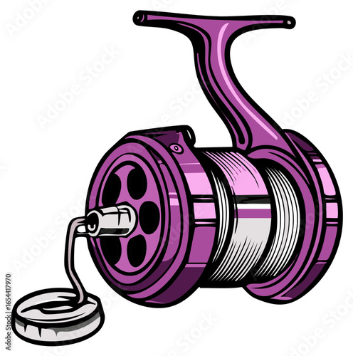 Colorful Illustrated Purple Spinning Reel for Fishing and Angling