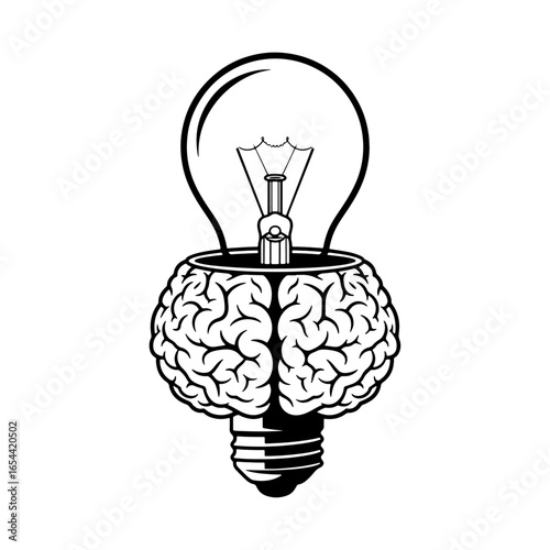 A metaphor for new ideas emerging from the brain, depicted as a light bulb. It symbolizes knowledge, creativity, and problem solving. Suitable for various psychological or educational posters.