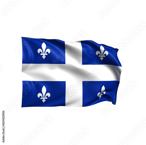 Quebec's Fleur-de-Lis in Flight: The vibrant flag of Quebec billows gracefully, its blue and white emblem of the fleur-de-lis dancing in a crisp, dynamic display of national pride.