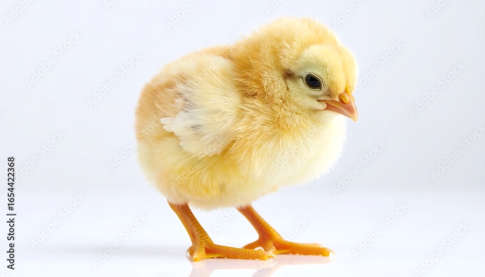 Obraz premium Cute fluffy chick against white