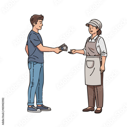 Customer Paying Cash to a Shopkeeper Transaction at the Counter