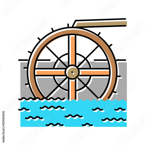 water mill industry color icon vector illustration