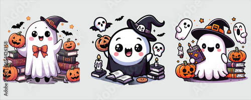 Art of cute ghostly halloween cartoon isolated on white background