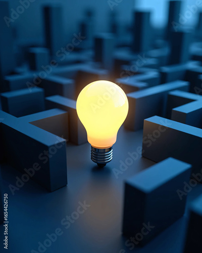 Business concept illustration of a glowing lightbulb symbolizing innovation, creativity, inspiration, and new ideas for corporate growth, leadership, vision, solutions, and future development strategy