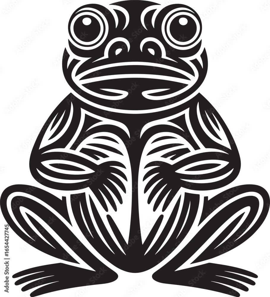 Obraz premium frog Stylized black and white frog illustration with tribal patterns