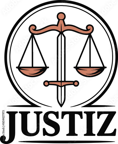 Justice symbol with scales and sword logo silhouette art design