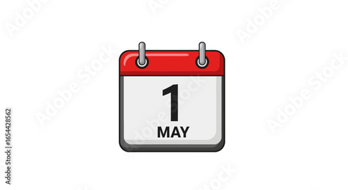 A calendar icon showing the date May 1st, with a red border and white background.