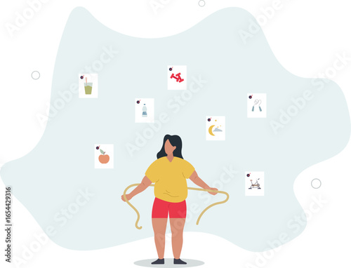 Weight loss tips with healthy habit change suggestions.Control body weight and obesity with sport activities,human life.