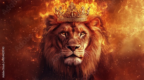 Wallpaper Mural Majestic lion king with golden crown on fiery background symbolizing strength and power, regal lion of judah illustration for inspirational art, spiritual concepts, and bold animal wallpaper design Torontodigital.ca