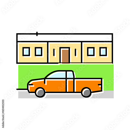 pickup truck parked nearby mobile home color icon vector illustration