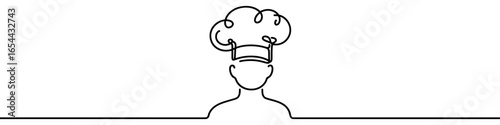 Chef hat icon. Continuous one line drawing of chef hat. Chef hat in one line style, isolated on white background. Vector illustration.