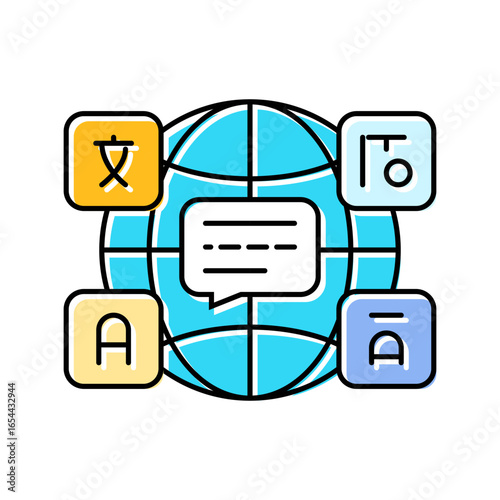multilingual globe nlp color icon vector illustration