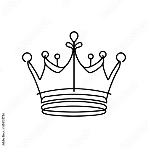 Black crown in single line art style. Crown icon isolated on white background. Vector illustration.