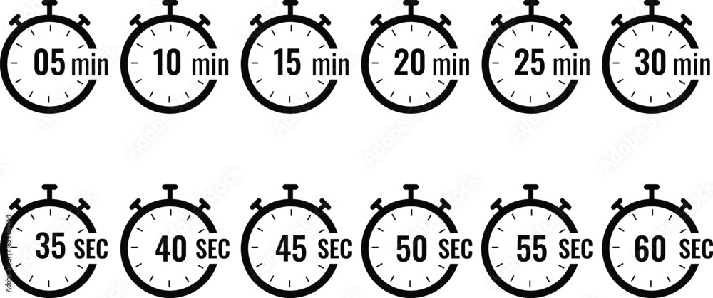 Obraz premium Timer stopwatch icon. time management designs. Label cooking symbols. Countdown timer symbol icons. Sport clock with time meaning 