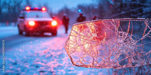 Broken Glass in a Snowy Accident Scene