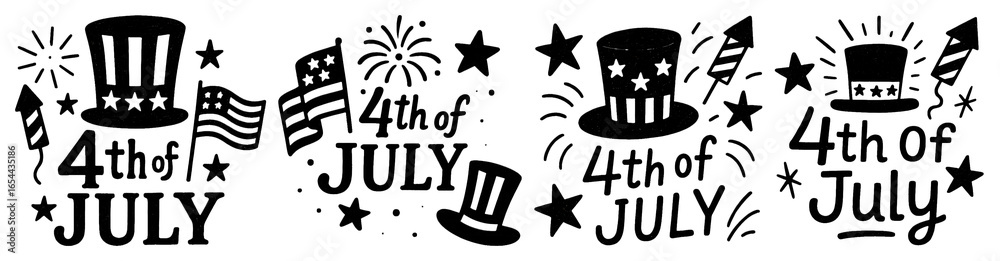 Fototapeta premium PNG Patriotic July Fourth Designs, element set on transparent background