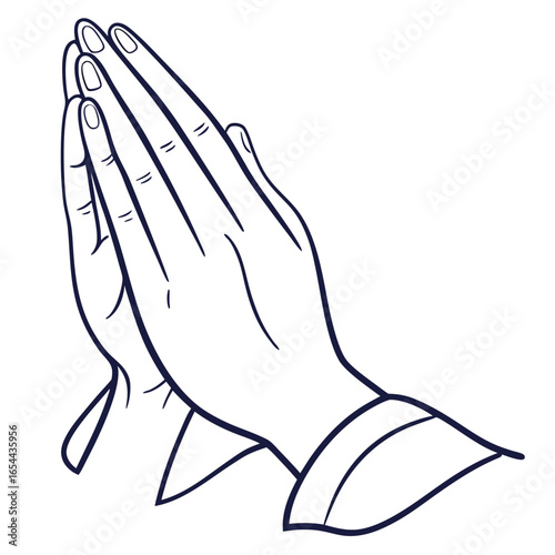 A simple line drawing of hands clasped together in prayer or supplication