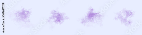 Air cloud of purple smoke texture on white background (png).Vector effect of realistic smoke, steam, clouds, air, haze.