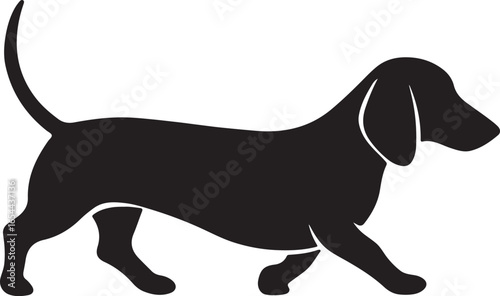 Black dachshund silhouette on white background artistic rendering style