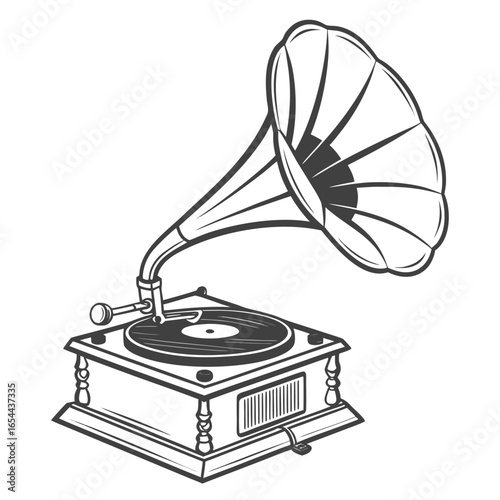 Vintage gramophone with a large horn and ornate base a classic symbol of early sound reproduction