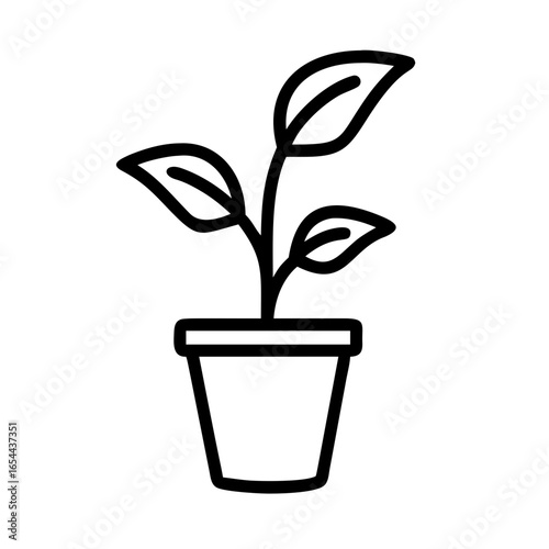 Vector icon depicting a hand drawn style plant in a flowerpot showcasing simple and elegant line work for design purposes