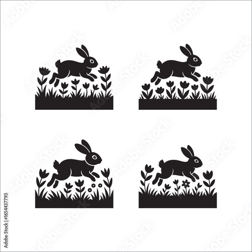 A vector illustration set of black animal silhouettes with designs for various collections, like cats, birds, and dogs
