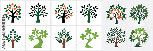 Assorted Cartoon Trees Variety of Fruit Trees, Leafy Trees, and Unusual Green Tree Designs