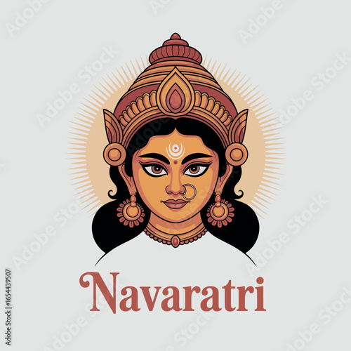 Navaratri Goddess Illustration with Traditional Hindu Design