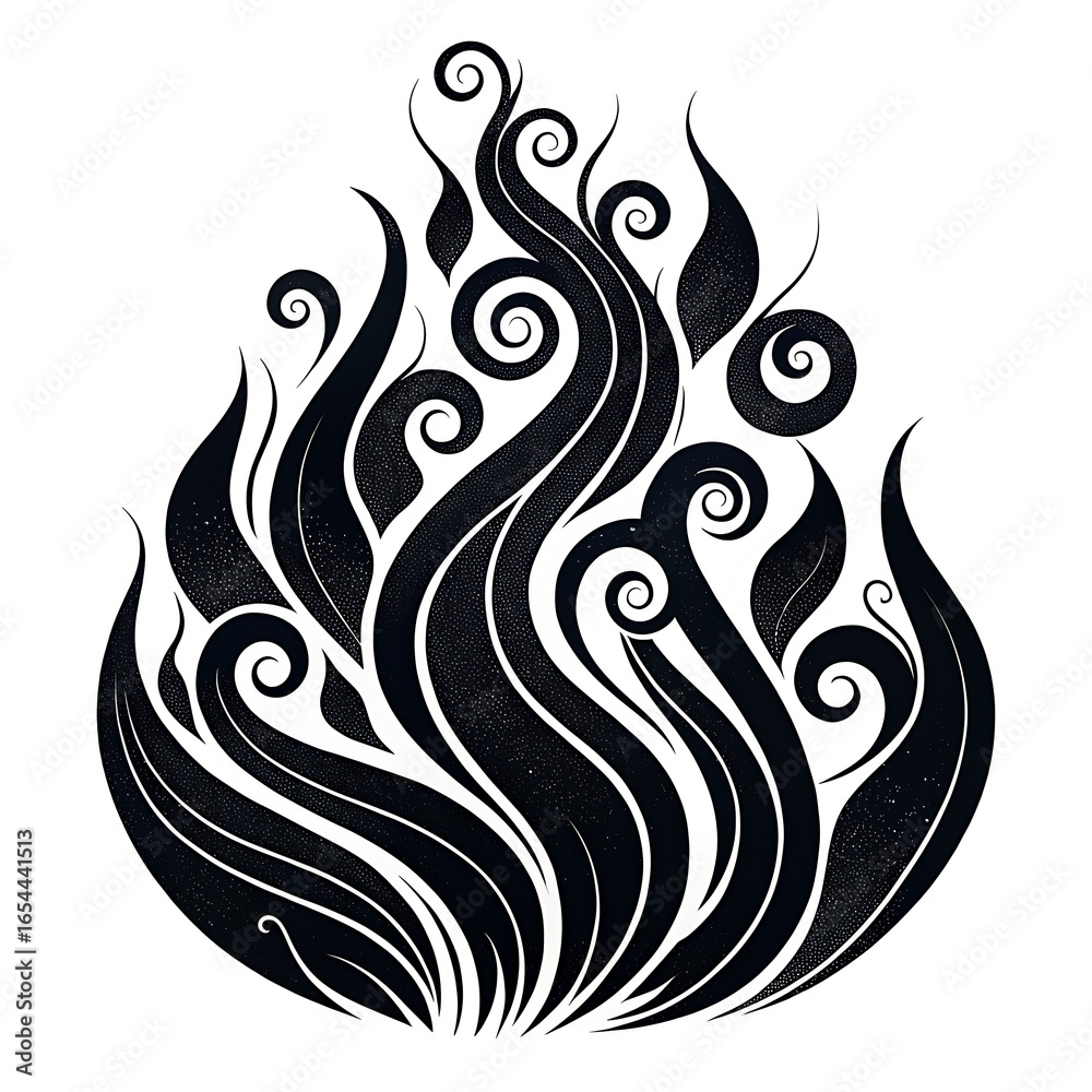 Fototapeta premium Stylized black flame with swirling ornate details