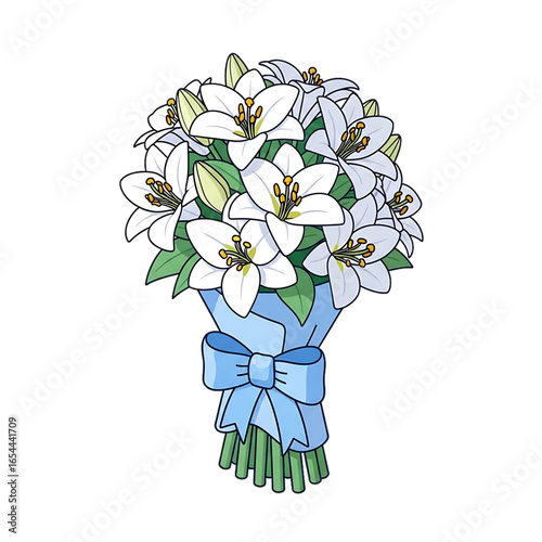 Bouquet of white flowers, symbolizing purity and tribute.