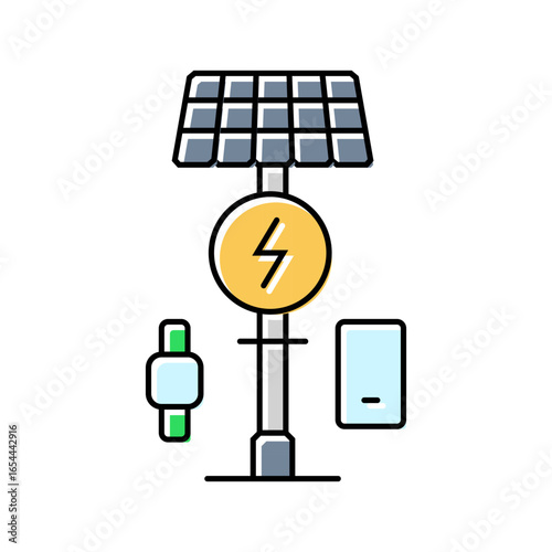 solar powered charging station devices color icon vector illustration