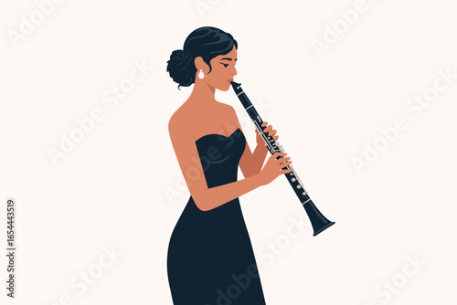 Elegant Woman Playing the Clarinet A Vector Illustration of Musical Performance