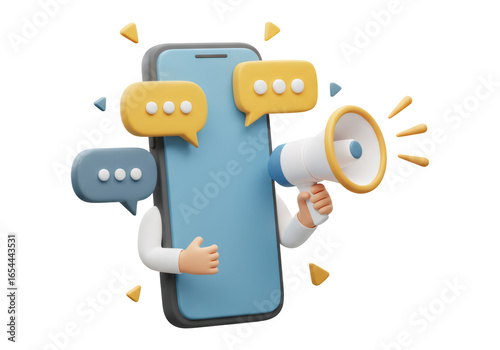 Mobile Phone With Speech Bubbles And Megaphone Representing Digital Communication