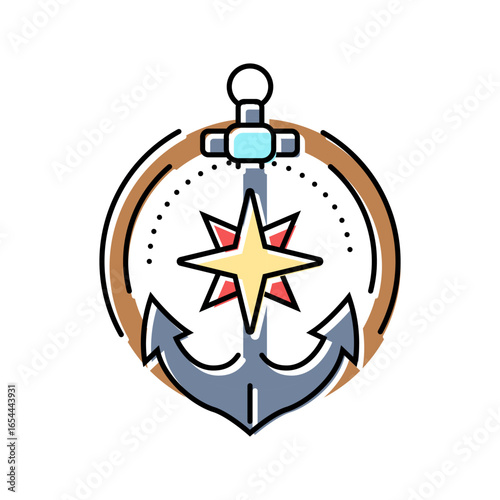 nautical compass world ocean color icon vector illustration