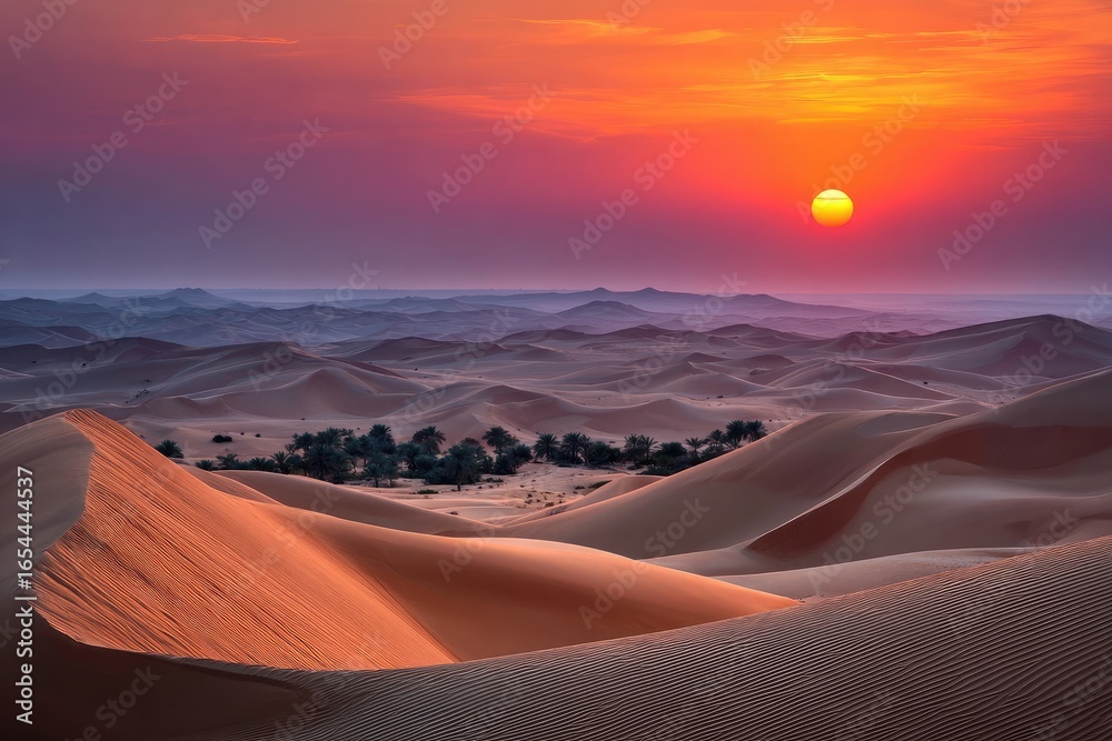 Naklejka premium Sunrise over a desert landscape of rolling sand dunes