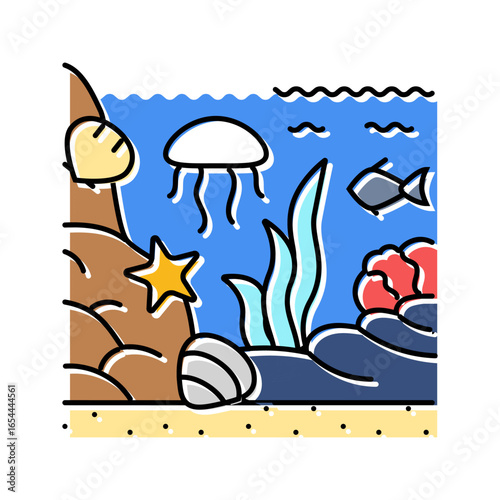 tide pool ecosystem world ocean color icon vector illustration