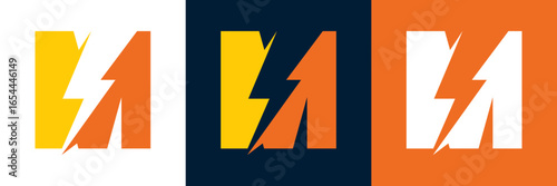 Electricity Letter M Logo Vector Design for Lightning Bolt initials, company, technology and symbol