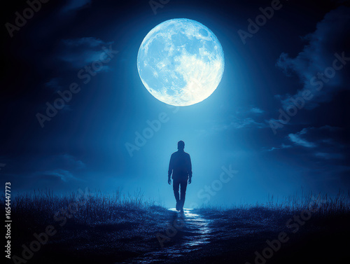 silhouette of a man in the moonlight