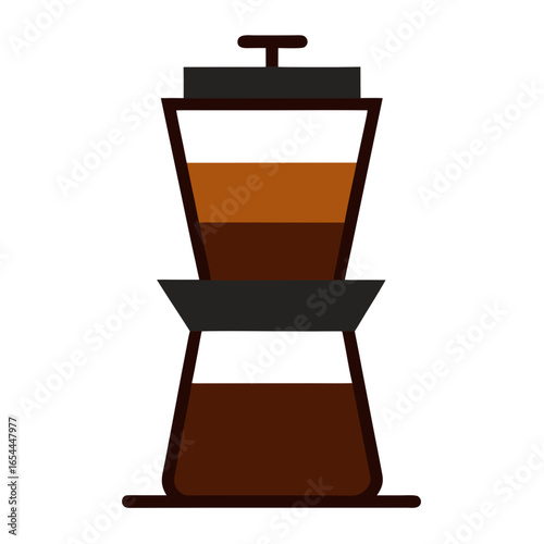 Stylized pour over coffee maker with layers of coffee