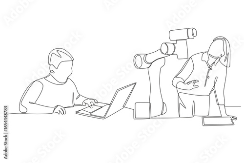 Students who are members of the robotics club. Academic clubs concept one-line drawing