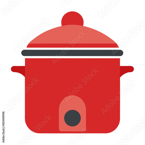 Red slow cooker with lid and handle