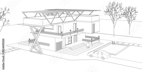 modern house with consoles 3d illustration