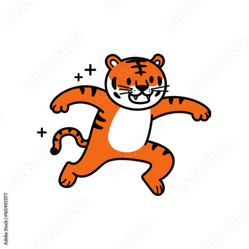Cartoon tiger jumping playful illustration