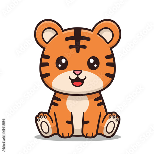 Cute baby tiger cartoon sitting illustration