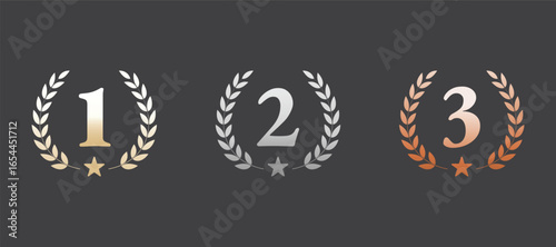 1st, 2nd and 3rd Place Awards – Gold, Silver and Bronze Medals Vector Illustration